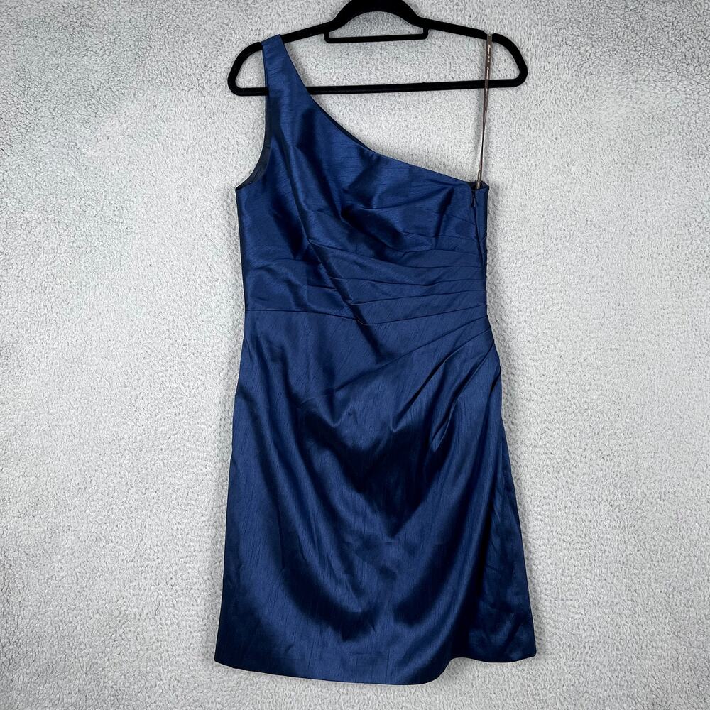 Monique Lhuillier Bridesmaids One-Shoulder Navy Blue Mini Dress